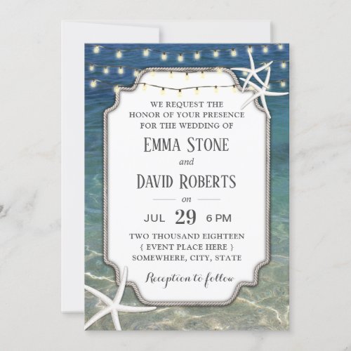 Beach Starfish String Light Summer Wedding Invitation