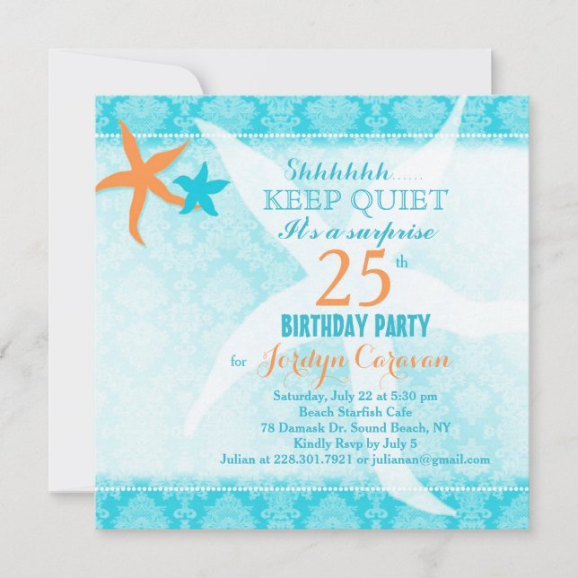 Beach Starfish Surprise Birthday Party Invitation (Front)