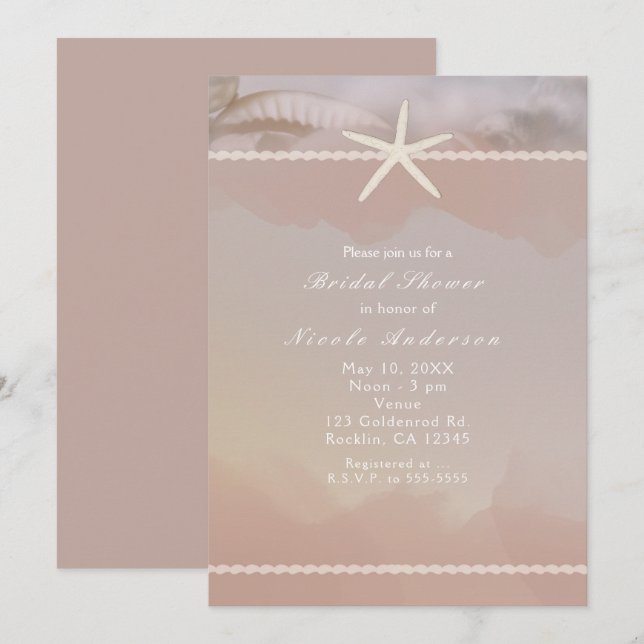 Beach Starfish Taupe Tan Elegant Invitations (Front/Back)