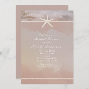 Beach Starfish Taupe Tan Elegant Invitations
