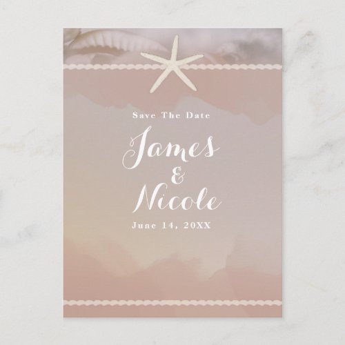 Beach Starfish Taupe Tan Engagement Save the Date Postcard