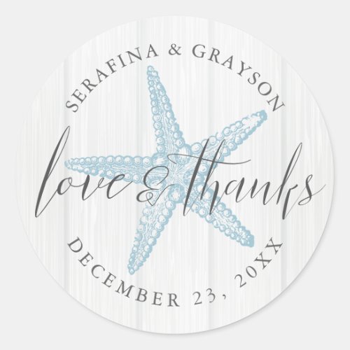 Beach Starfish Thank You Rustic Wedding Favor Classic Round Sticker