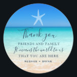 Beach Starfish Thank You Wedding Favor Classic Round Sticker<br><div class="desc">Wedding favor stickers for your beach wedding with a beach scene with navy blue ink design,  great for thanking your family and friends for attending your wedding celebration.</div>