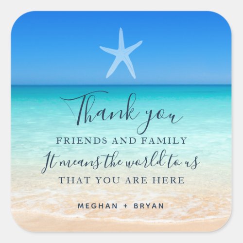 Beach Starfish Thank You Wedding Favor  Square Sticker