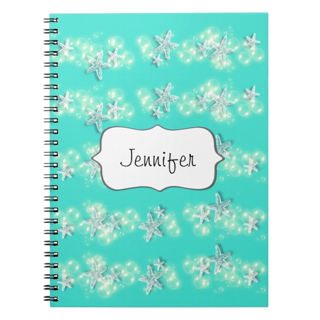 Beach starfish turquoise white notebook (Front)