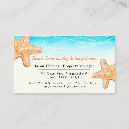 Beach starfish watercolor condo property letting business card