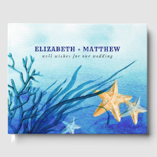 Beach Starfish Watercolor Wedding Guest Book