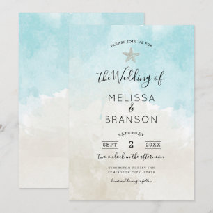 Beach Starfish Watercolor Wedding Invitation
