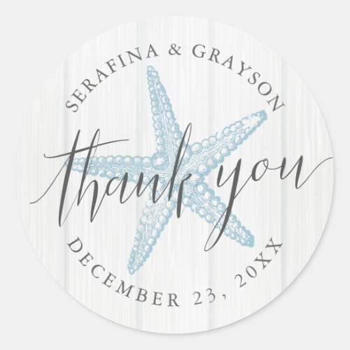 Beach Starfish Wedding Favor Thank You Rustic  Classic Round Sticker