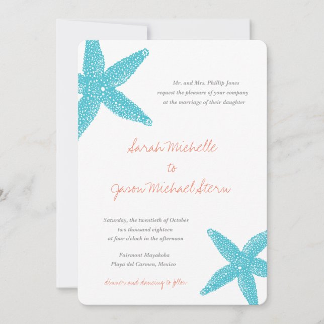 Beach Starfish Wedding Invitation (Front)