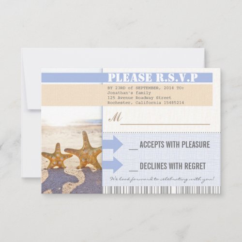 beach starfish wedding rsvp tickets custom announcements