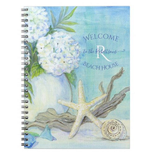 Beach Starfish Welcome Guest Shell Blue n White Notebook