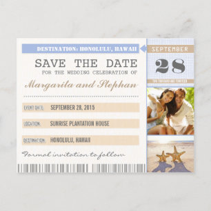 beach starfish & your photo save the date tickets announcement postcard
