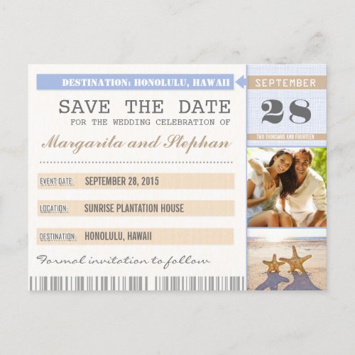 beach starfish  your photo save the date tickets announcement postcard