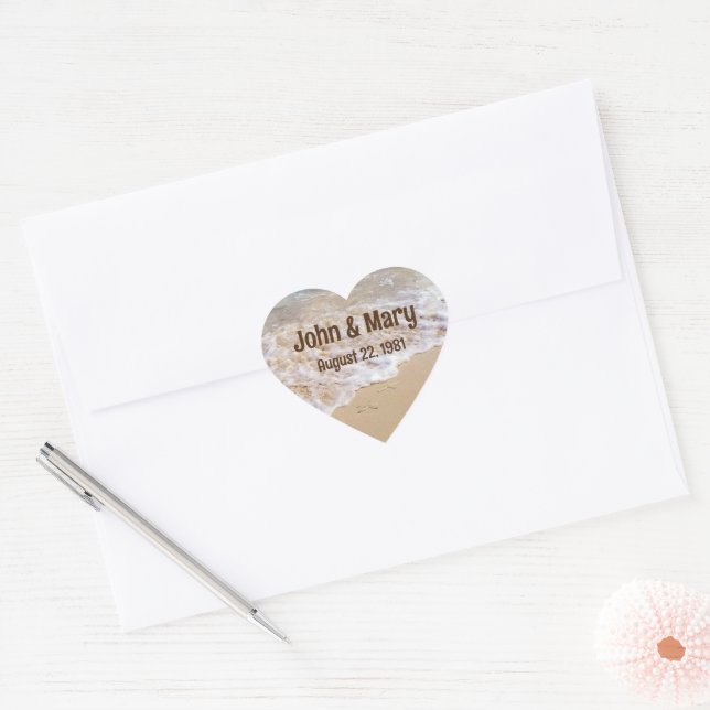 Beach Stars Wedding Anniversary Heart Sticker (Envelope)