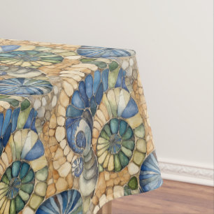 Beach Stone Sea Glass And Seashell Mosaic Tablecloth