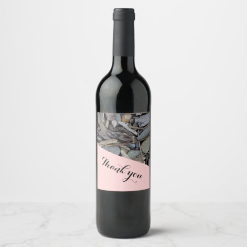 Beach Stones Driftwood Wedding Wine Label