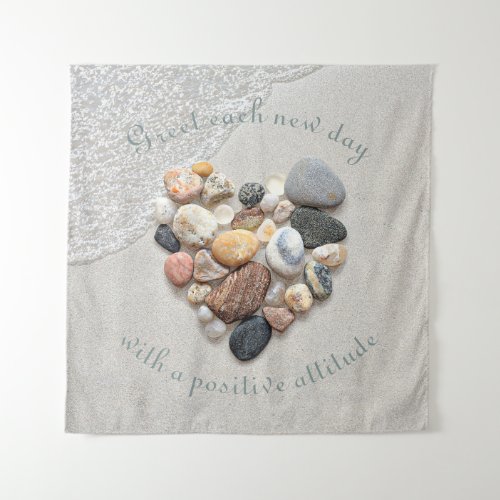 Beach Stones Heart Sand Wave Positive Nature Tapestry