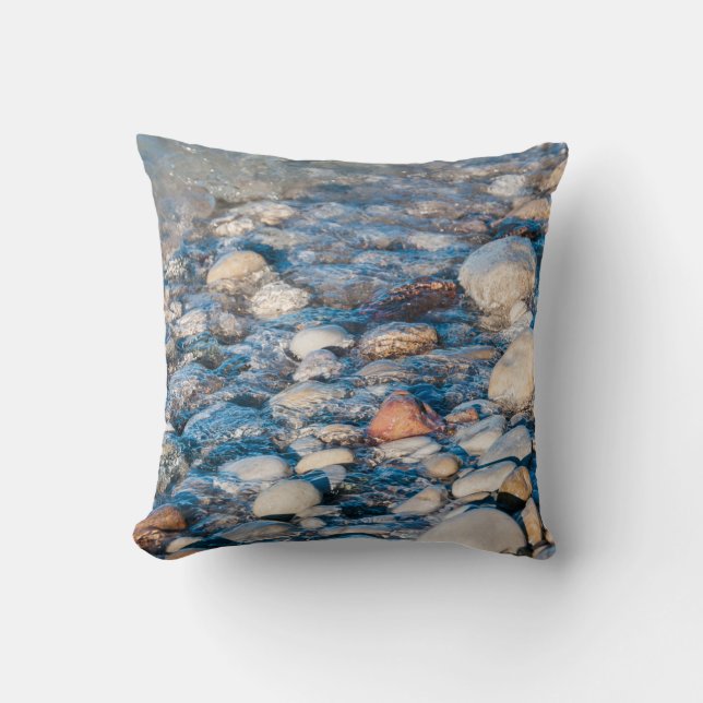 Beach stones on the lake shore throw pillow (Front)
