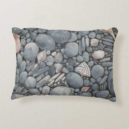 Beach Stones Shells Pebbles Rocks Painting Art Accent Pillow