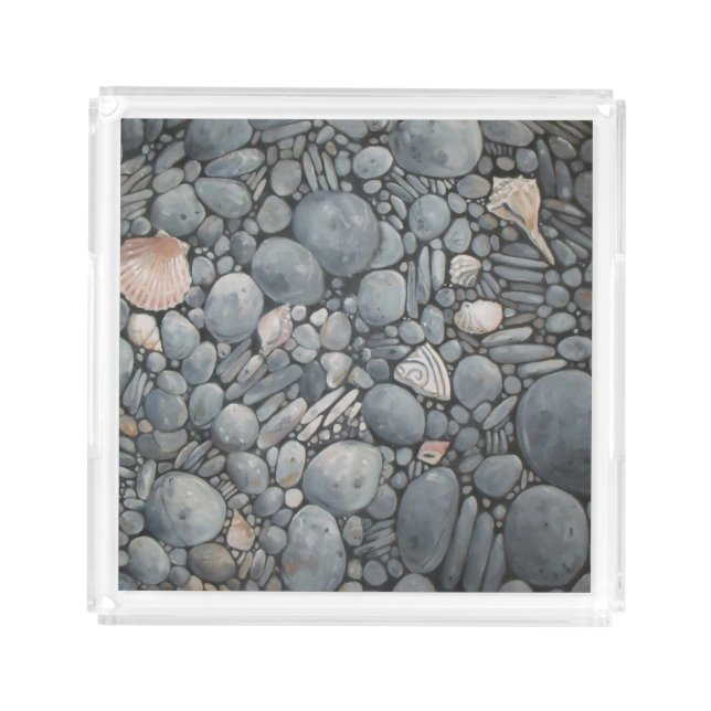 Beach Stones Shells Pebbles Rocks Painting Art Acrylic Tray (Front)