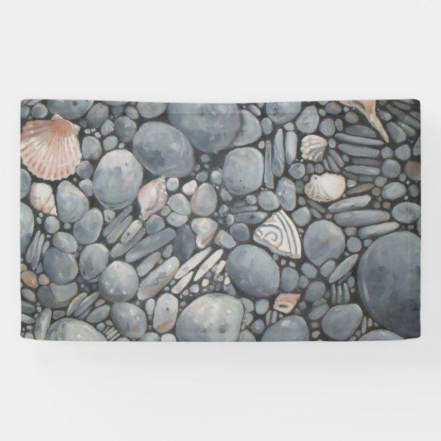 Beach Stones Shells Pebbles Rocks Painting Art Banner (Horizontal)