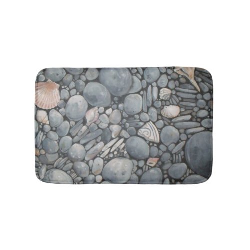 Beach Stones Shells Pebbles Rocks Painting Art Bathroom Mat