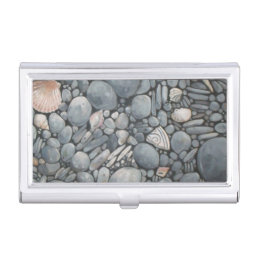 Beach Stones Shells Pebbles Rocks Painting Art Business Card Holder