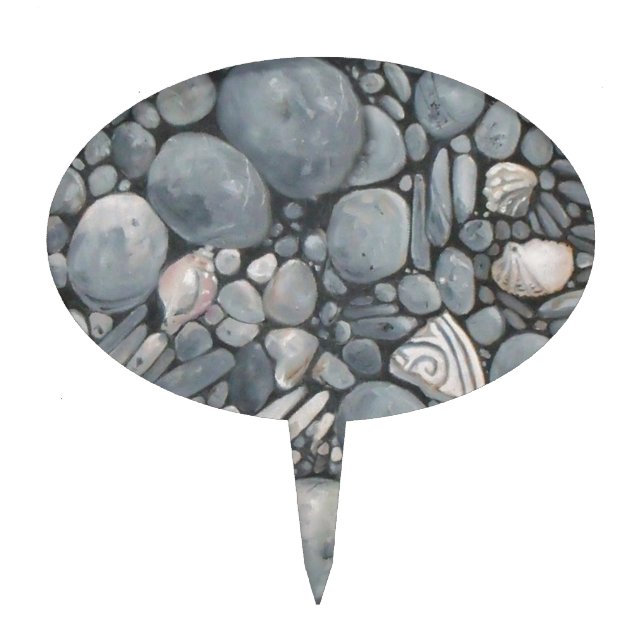Beach Stones Shells Pebbles Rocks Painting Art Cake Topper (Front)