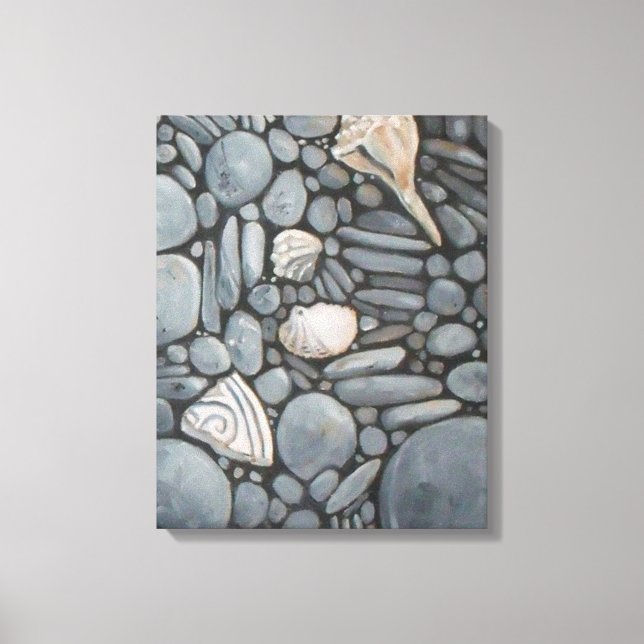 Beach Stones Shells Pebbles Rocks Painting Art Canvas Print (Front)