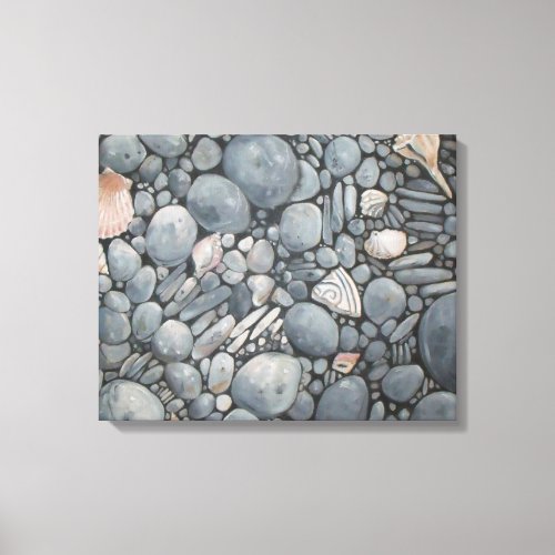 Beach Stones Shells Pebbles Rocks Painting Art Canvas Print