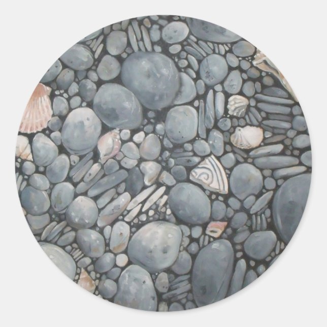 Beach Stones Shells Pebbles Rocks Painting Art Classic Round Sticker (Front)