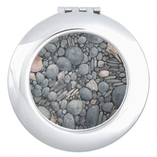 Beach Stones Shells Pebbles Rocks Painting Art Compact Mirror