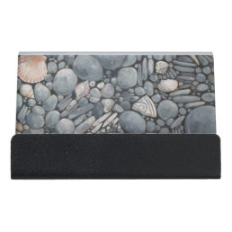 Beach Stones Shells Pebbles Rocks Painting Art Desk Business Card Holder