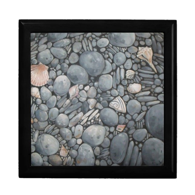 Beach Stones Shells Pebbles Rocks Painting Art Jewelry Box (Front)