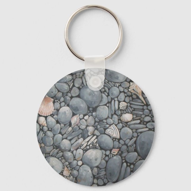 Beach Stones Shells Pebbles Rocks Painting Art Keychain (Front)