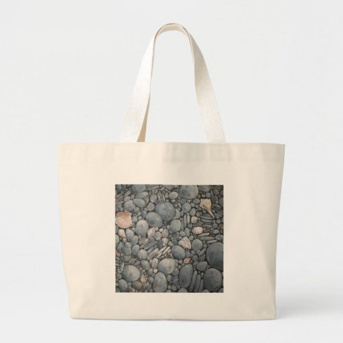 Beach Stones Shells Pebbles Rocks Painting Art Large Tote Bag