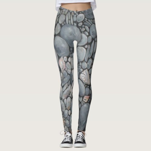 Beach Stones Shells Pebbles Rocks Painting Art Leggings