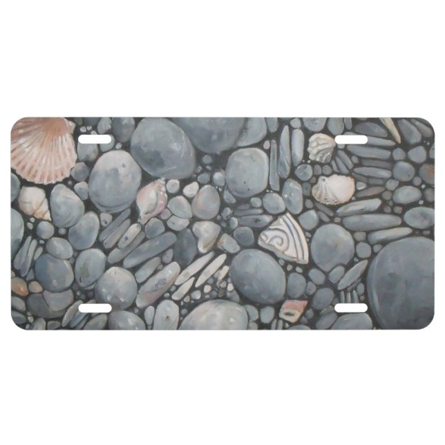Beach Stones Shells Pebbles Rocks Painting Art License Plate (Front)