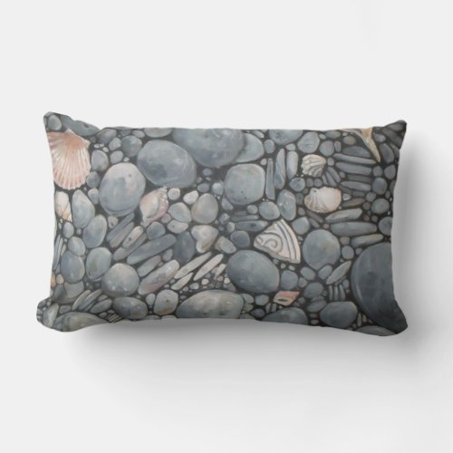 Beach Stones Shells Pebbles Rocks Painting Art Lumbar Pillow
