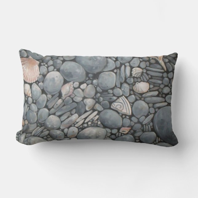 Beach Stones Shells Pebbles Rocks Painting Art Lumbar Pillow (Front)