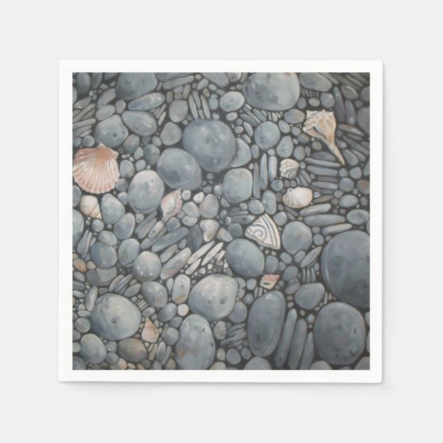 Beach Stones Shells Pebbles Rocks Painting Art Napkins (Front)