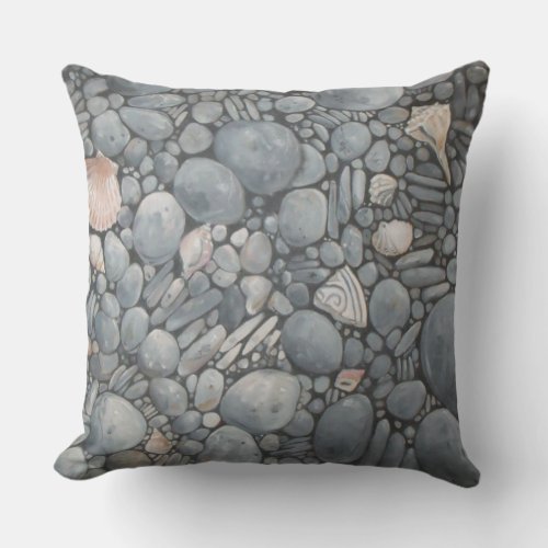 Beach Stones Shells Pebbles Rocks Painting Art Outdoor Pillow