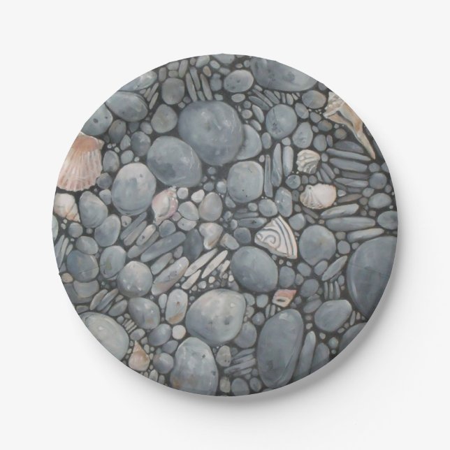 Beach Stones Shells Pebbles Rocks Painting Art Paper Plates (Front)