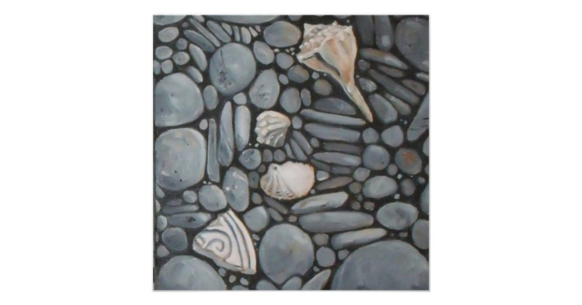 Beach Stones Shells Pebbles Rocks Painting Art Poster | Zazzle
