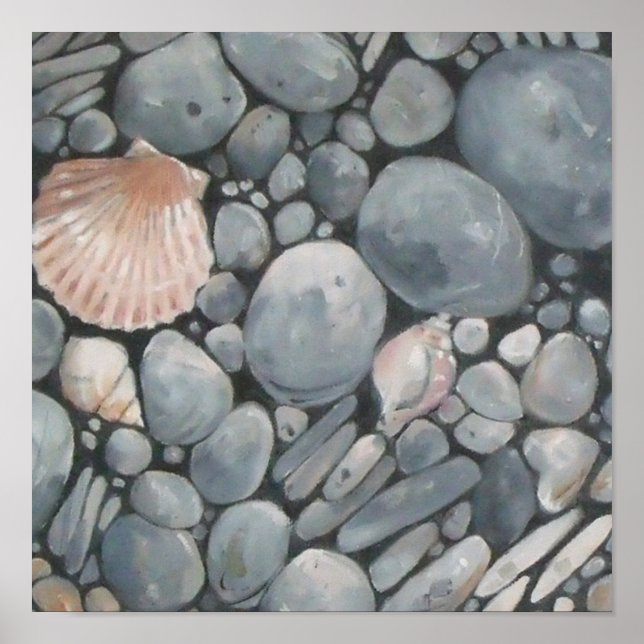 Beach Stones Shells Pebbles Rocks Painting Art Poster (Front)