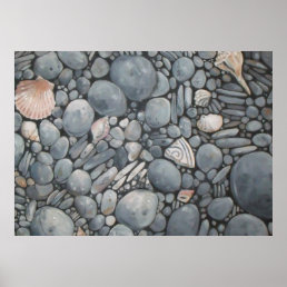 Beach Stones Shells Pebbles Rocks Painting Art Poster