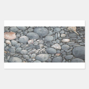 Beach Stones Shells Pebbles Rocks Painting Art Rectangular Sticker