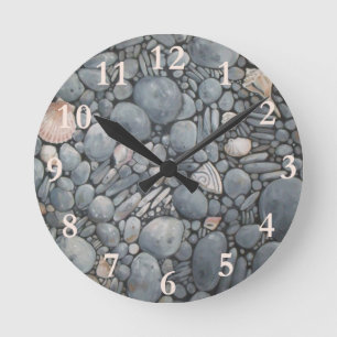 Beach Stones Shells Pebbles Rocks Painting Art Round Clock