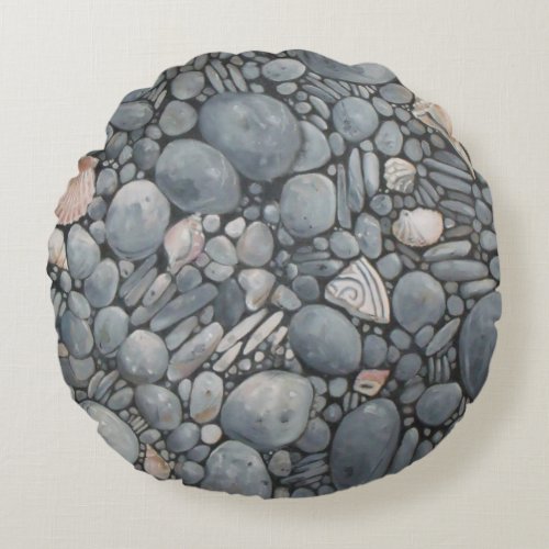 Beach Stones Shells Pebbles Rocks Painting Art Round Pillow